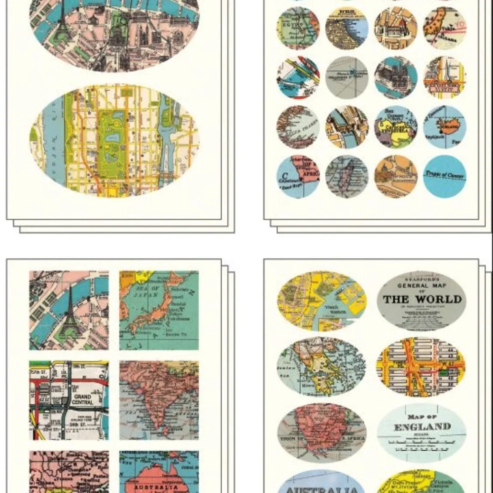 Vintage Maps - Cavallini & Co. Vintage Stickers NEW IN BOX